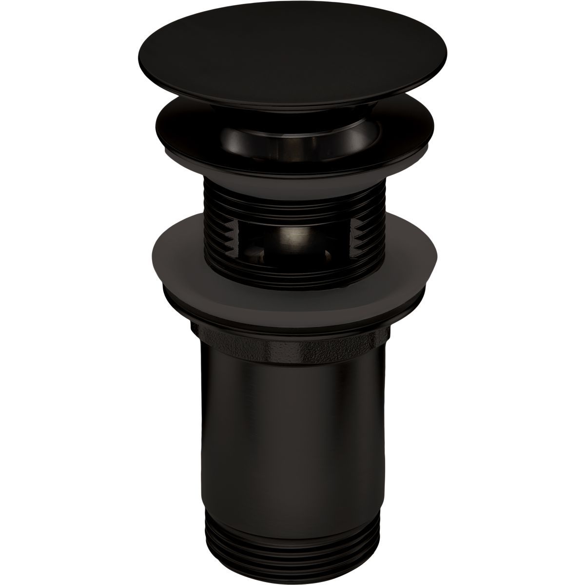 Deante bonde de lavabo click-clac en noir mat, ronde, laiton, 123mm hauteur, 68mm diamètre.