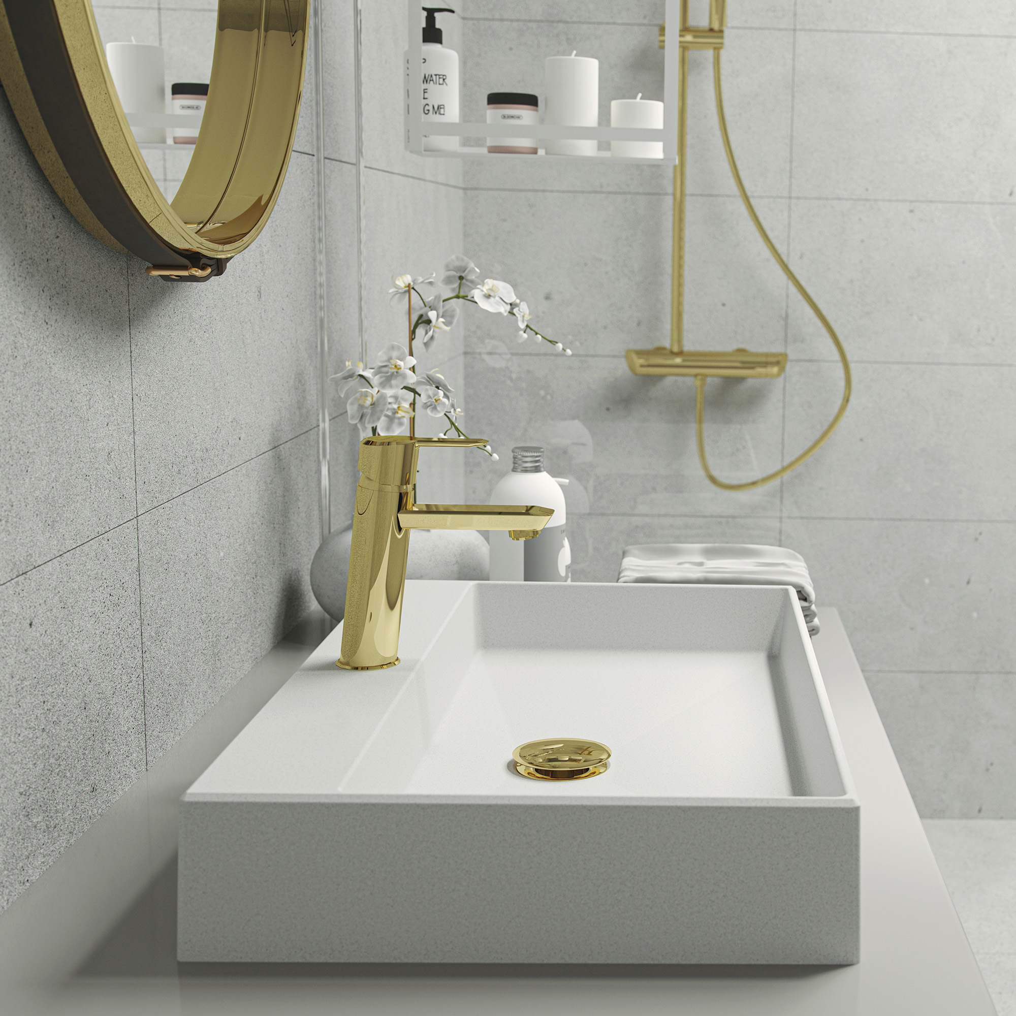 Mitigeur de lavabo Deante Arnika 100 sans bonde en PVD doré poli - vue 2