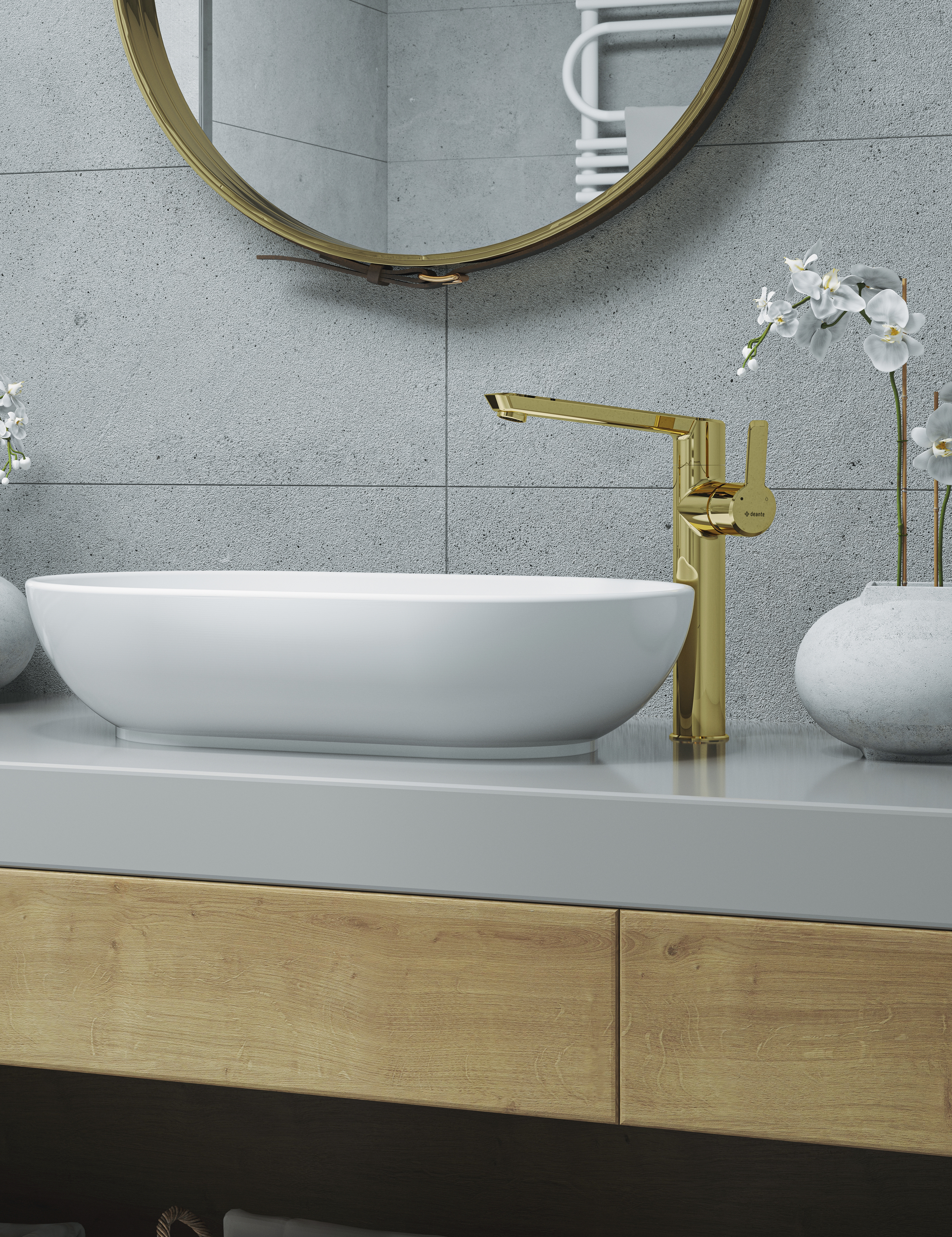 Mitigeur de lavabo rehaussé Deante Arnika 260 sans bonde en PVD doré poli - vue 3
