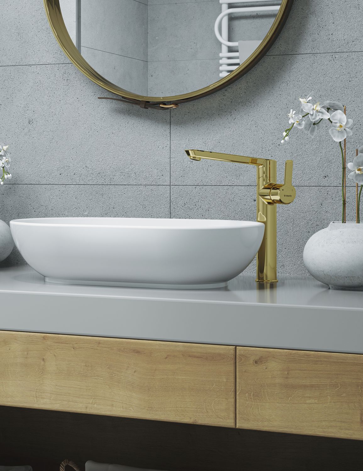 Mitigeur de lavabo rehaussé Deante Arnika 260 sans bonde en PVD doré poli — vue 3