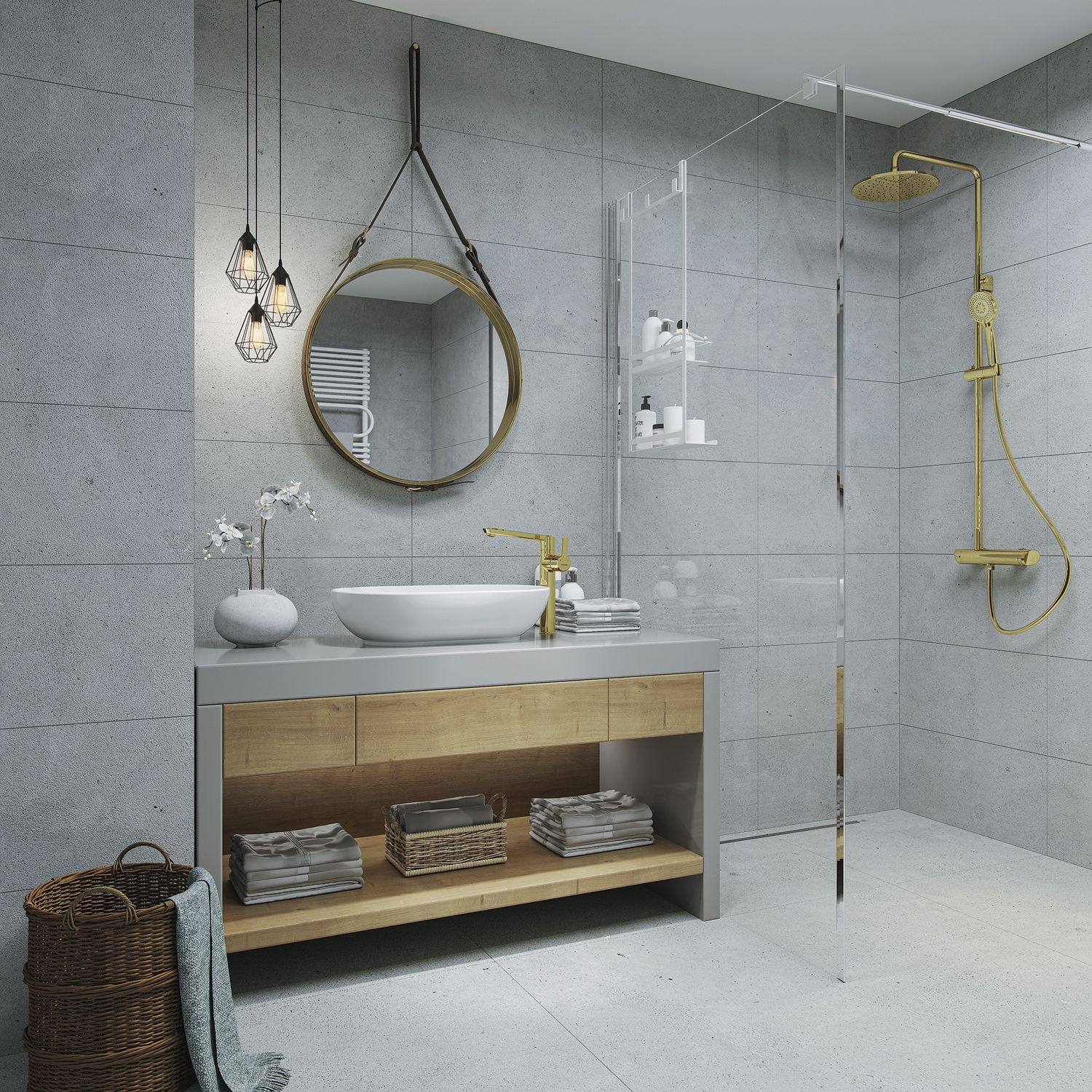 Colonne de douche Deante Arnika 250 avec mitigeur thermostatique en PVD doré poli et douchette à main 3 jets — vue 4