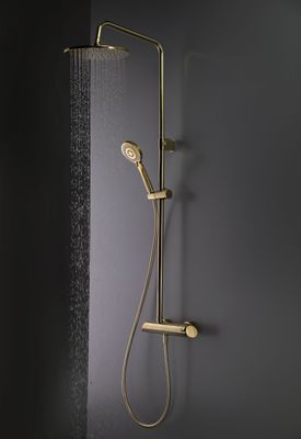 Colonne de douche Deante Arnika 250 avec mitigeur thermostatique en PVD doré poli et douchette à main 3 jets