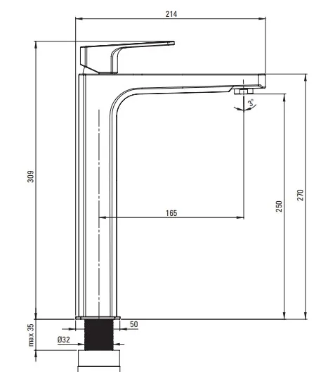 Mitigeur de lavabo rehaussé Deante Maruna 250 sans bonde en chromé — vue 3