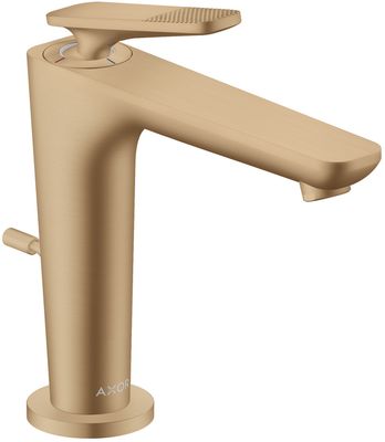 Mitigeur de lavabo AXOR Citterio C 125 CoolStart avec poignée manette coupe cubique et tirette et vidage en bronze brossé