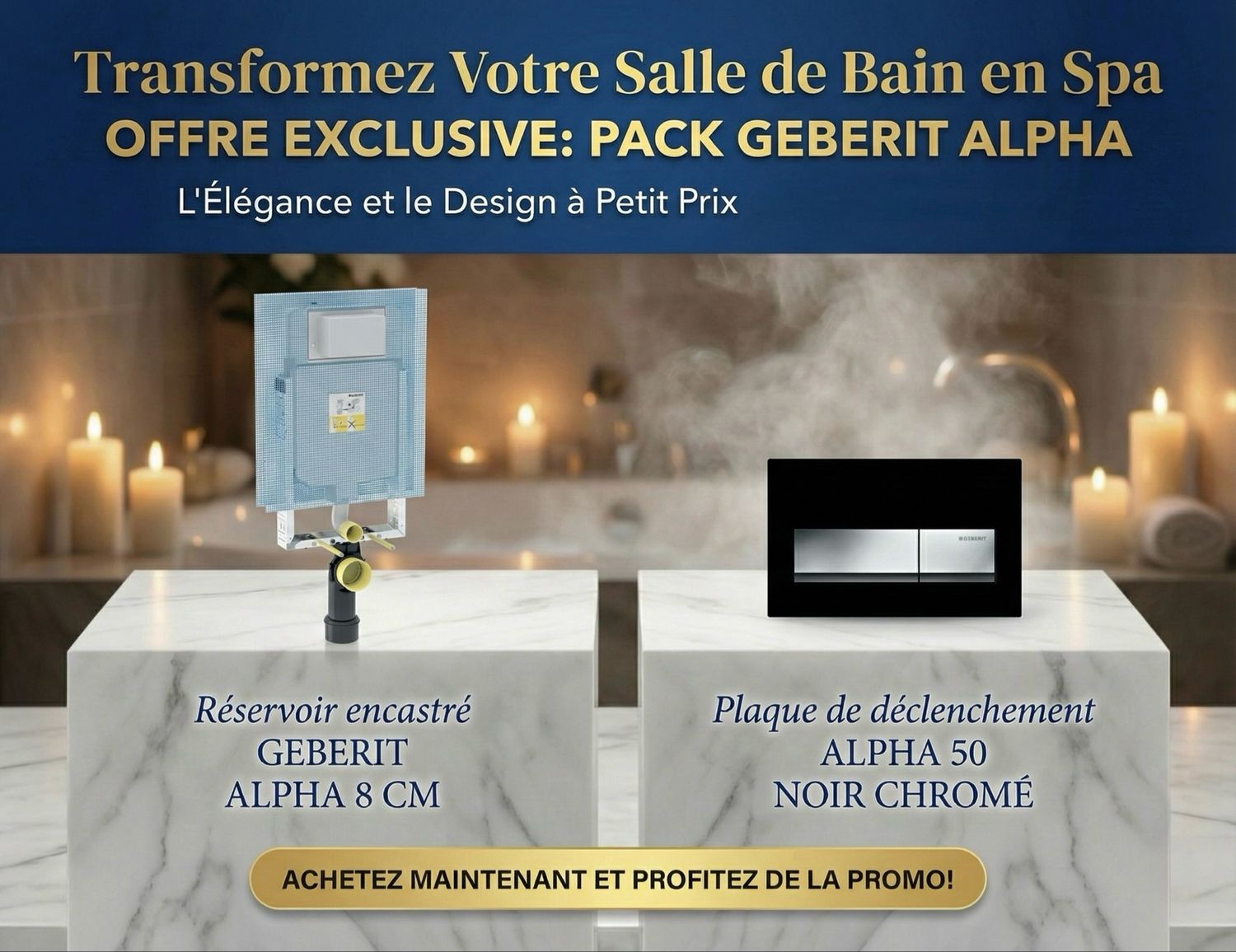 Geberit Bâti-pack® wall-hung frame with Alpha 50 black chrome design plate