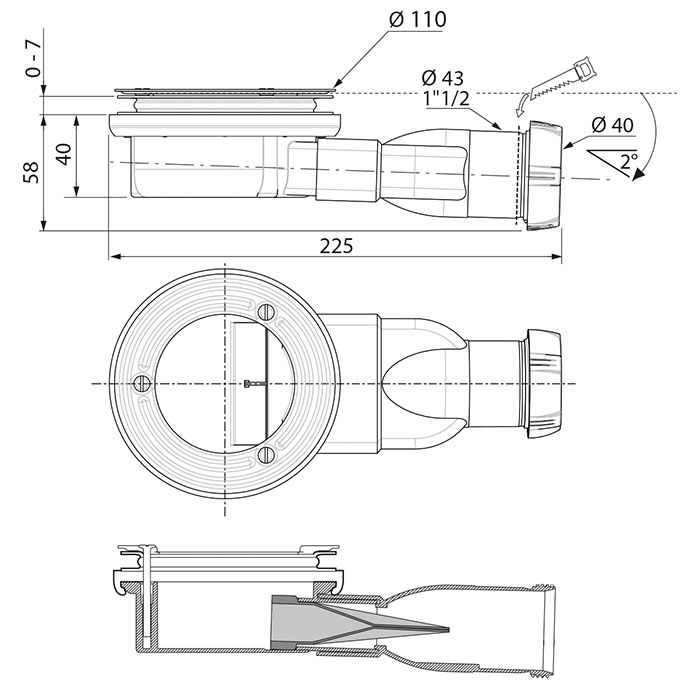 Bonde de douche Wirquin extra-plate Slim+ pour receveur de douche sans dôme - débit d'évacuation 33 L/min - vue 9