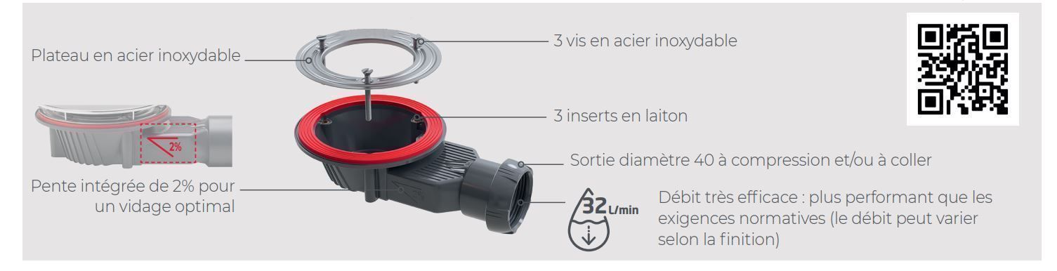 Bonde de douche Wirquin extra-plate Slim+ pour receveur de douche sans dôme - débit d'évacuation 33 L/min - vue 10