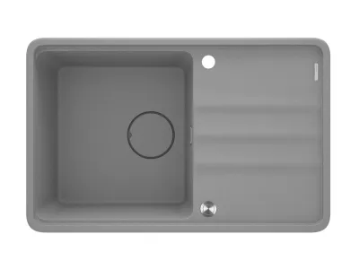Évier de cuisine encastrable simple bac avec égouttoir granit Deante Momi 78 x 50 cm en gris métallisé avec vidage automatique télescopique gain de place