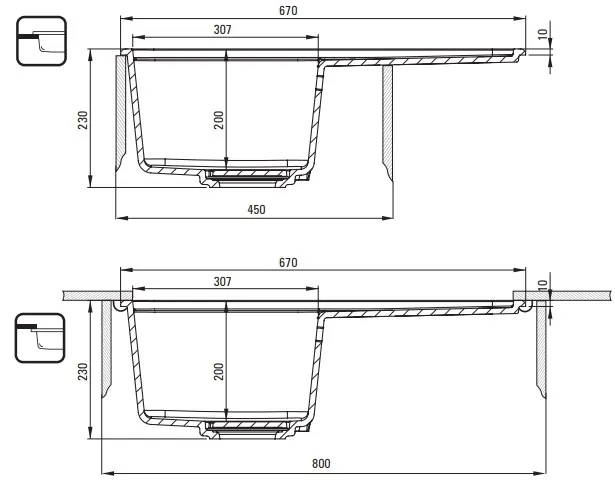 Évier de cuisine encastrable simple bac avec égouttoir granit Deante Momi 67 x 44 cm en finition graphite métallique avec vidage automatique télescopique gain de place — vue 5