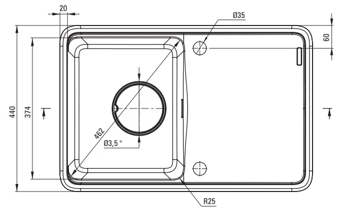Évier de cuisine encastrable simple bac avec égouttoir granit Deante Momi 67 x 44 cm en finition graphite métallique avec vidage automatique télescopique gain de place — vue 4