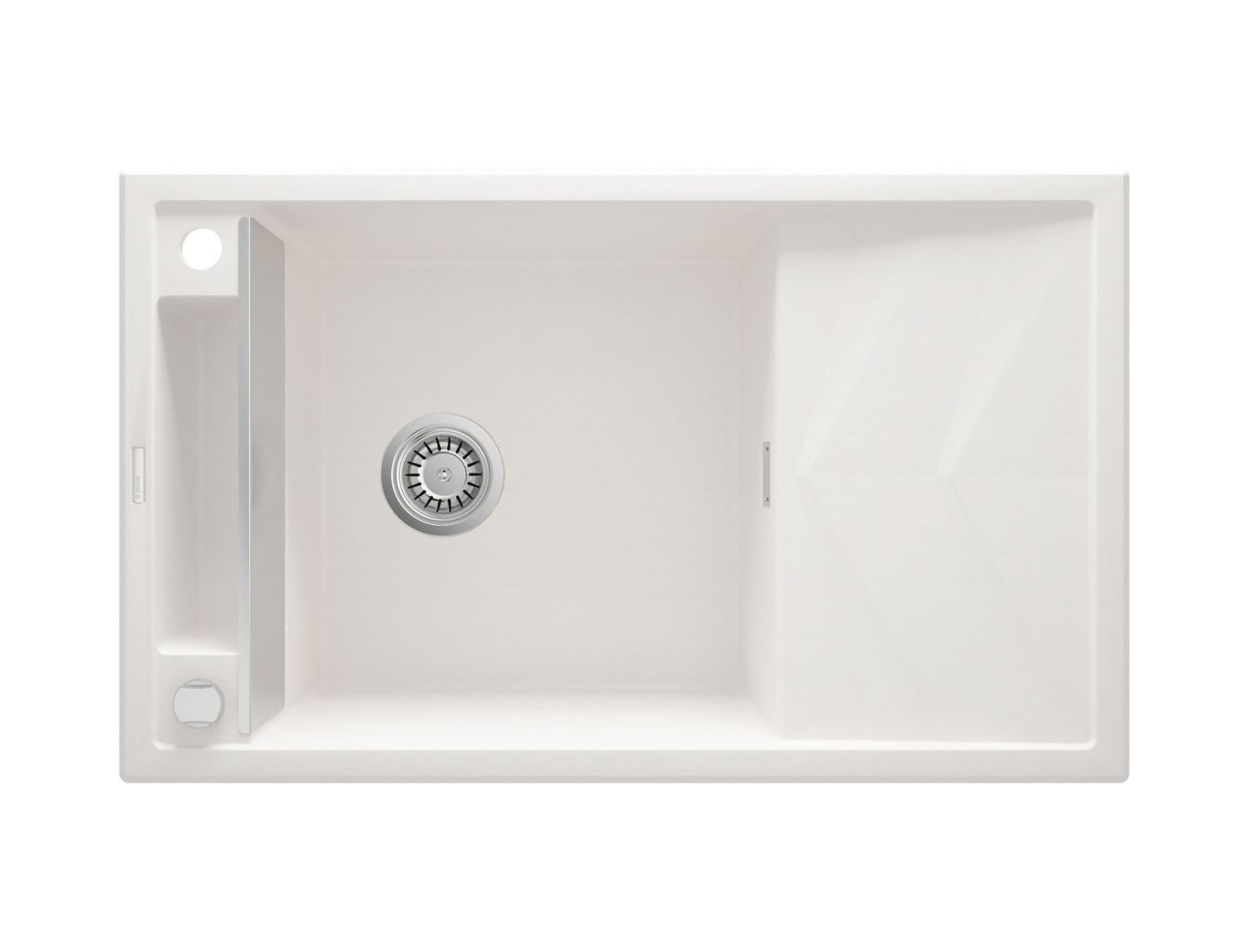 Built-in kitchen sink single bowl with drainer granite Deante Magnetic 82 x 50 cm in alabaster white with automatic drainage