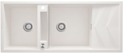 Deante double bac granit Magnétique éviers encastrables 116x50 cm blanc alabaster avec vidage télescopique.