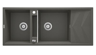 Magnetic Deante Double Bowl Granite Built-In Kitchen Sink 116 x 50 cm in Metallic Anthracite with Space-Saving Telescopic Drainage