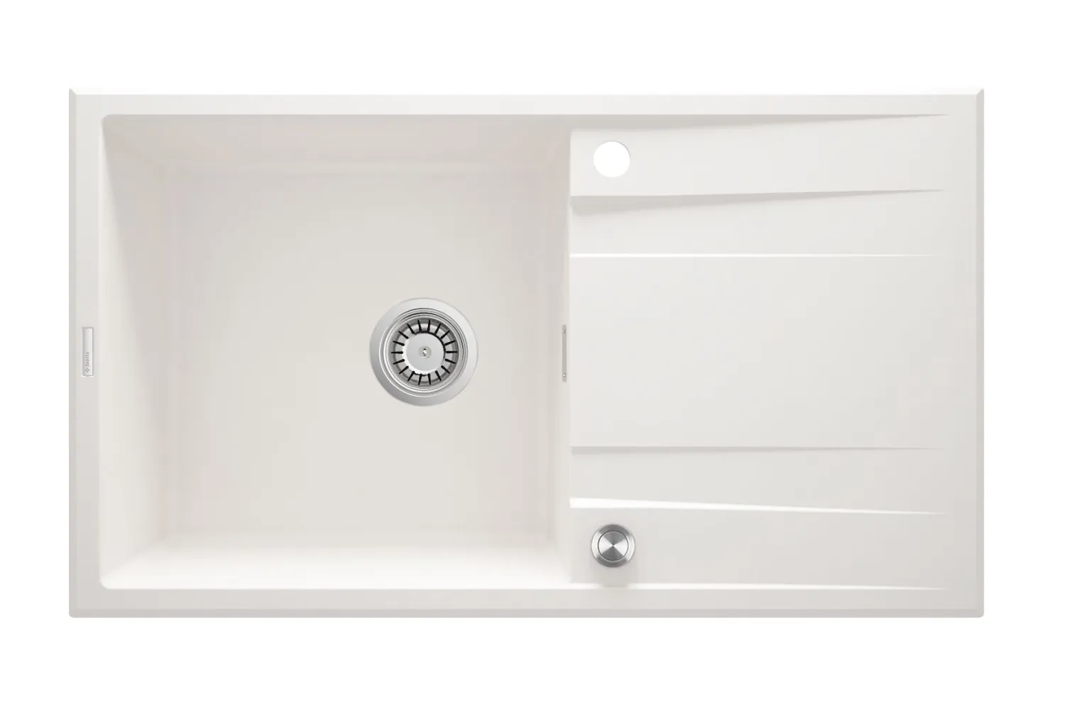 Built-in kitchen sink single bowl with drainer granite Deante Eridan 86 x 50 cm in alabaster white with automatic drain