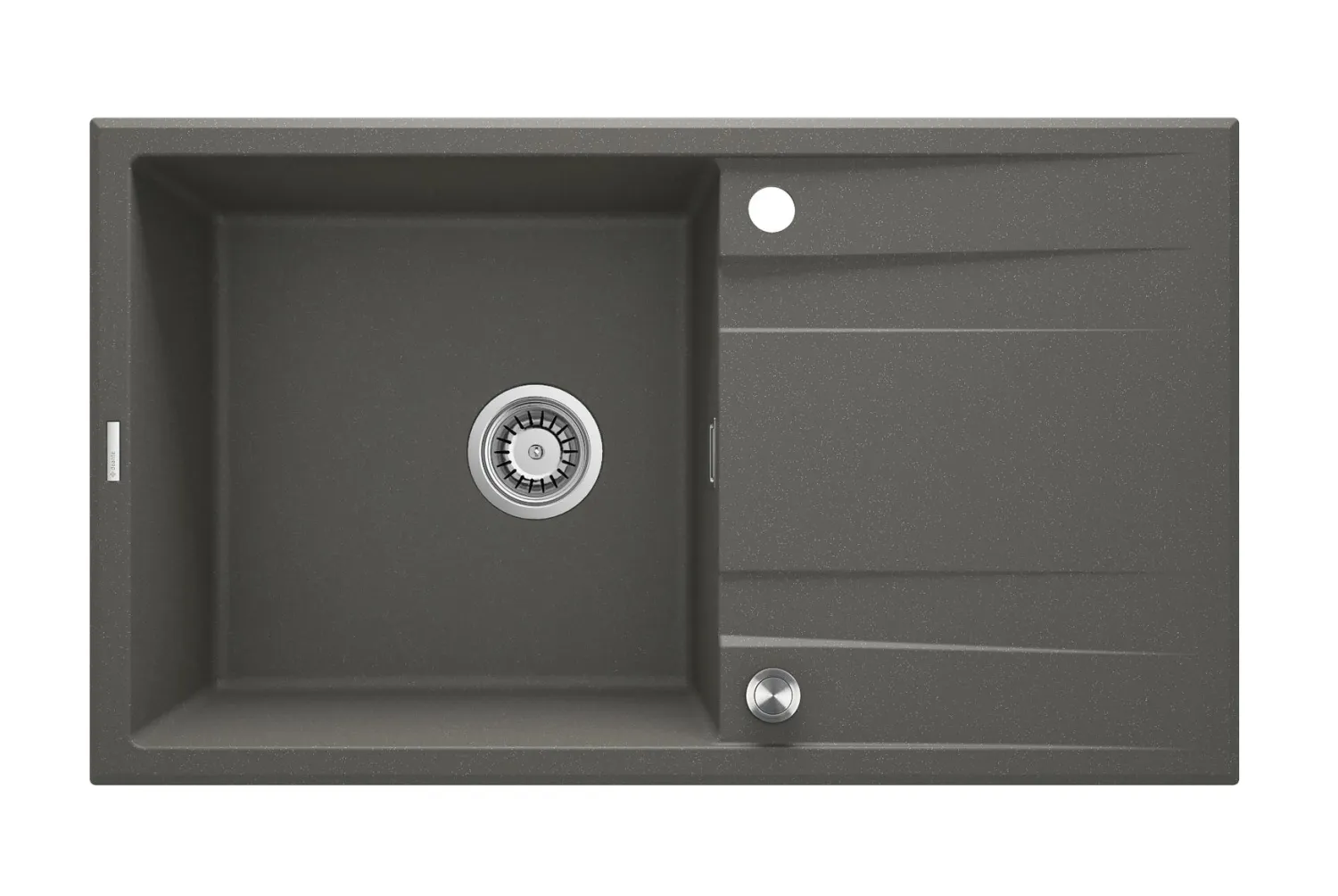 Évier de cuisine encastrable simple bac avec égouttoir granit Deante Eridan 86 x 50 cm en anthracite métallisé avec vidage automatique télescopique gain de place