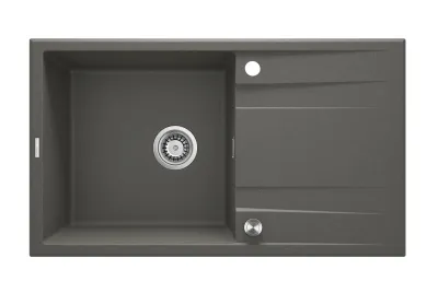 Évier de cuisine Deante Eridan à une cuve avec égouttoir, 86x50cm, granit anthracite, système de drainage automatique.