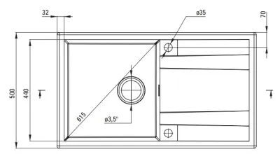 Built-in kitchen sink single basin with drainer granite Deante Eridan 86 x 50 cm in metallic anthracite with automatic drainage