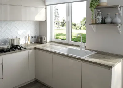 Built-in single-bowl granite kitchen sink Deante Eridan 70 x 52 cm in alabaster with automatic drainage