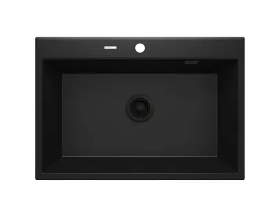 Deante Eridan 70 x 52 cm Matte Black Single Basin Granite Built-in Kitchen Sink with Automatic Drain