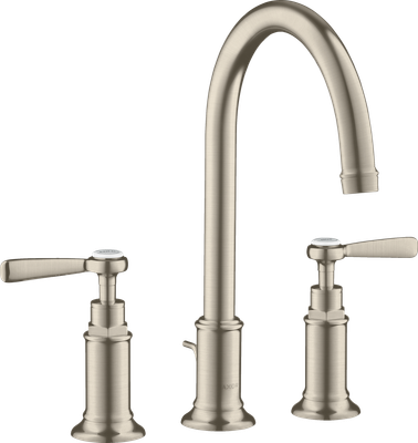 Mélangeur de lavabo 3 trous AXOR Montreux 180 avec poignées manettes et garniture de vidage en nickel brossé