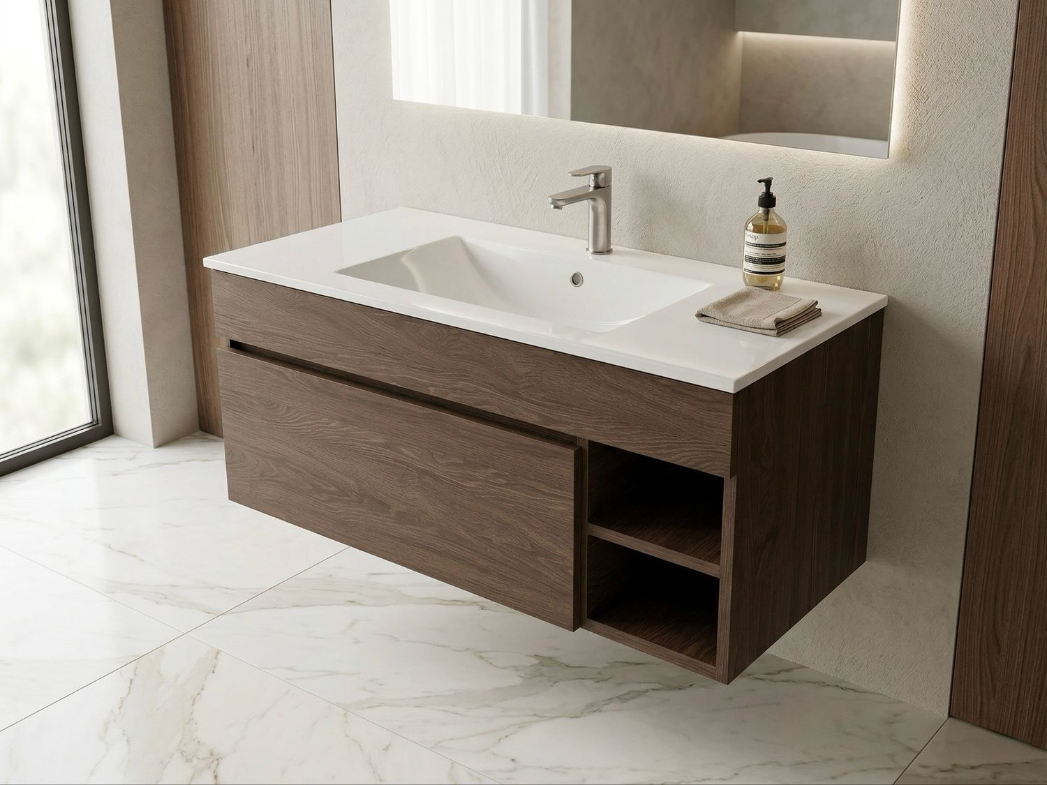 Bathroom Furniture Comete 96 cm with One Drawer and Right Niches (Without Basin)