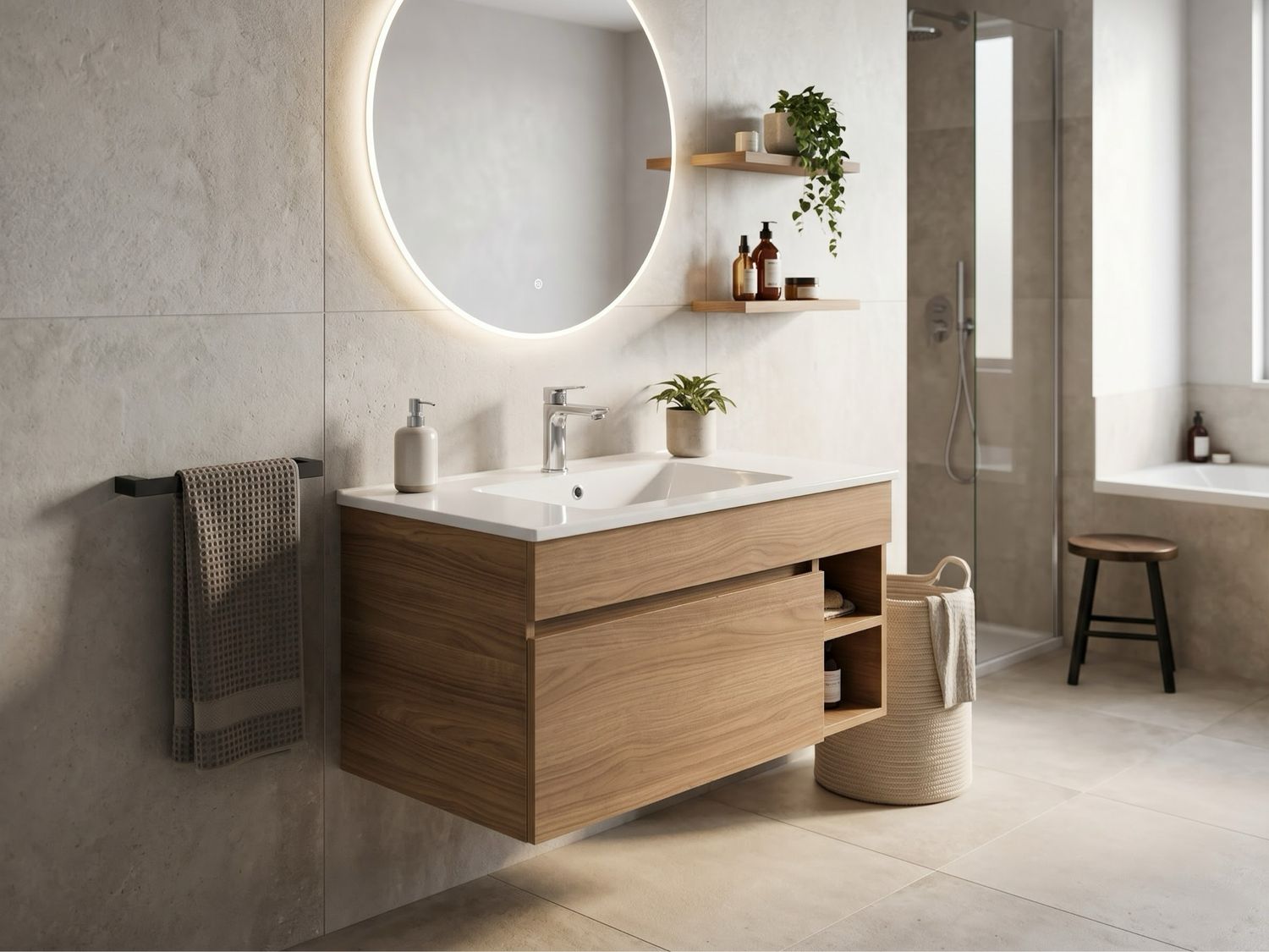 Meuble de salle de bains Comete 96 cm à un tiroir et niches droites (sans vasque) — Vue produit 5