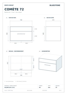 Bathroom Furniture Comete 72 cm with One Drawer (without Basin)