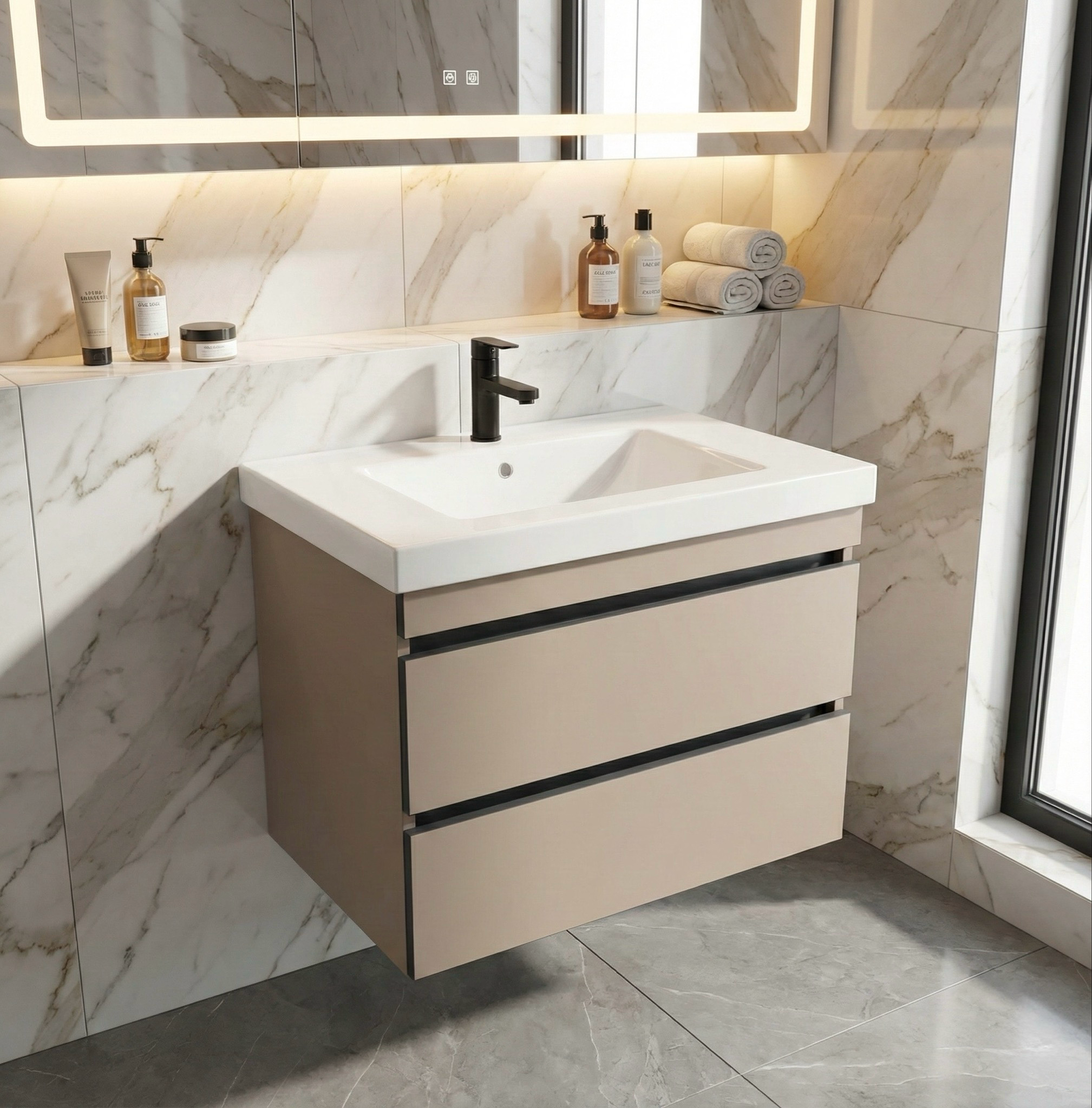 Meuble de salle de bains Spazio 70 cm à deux tiroirs (sans vasque) - vue 5