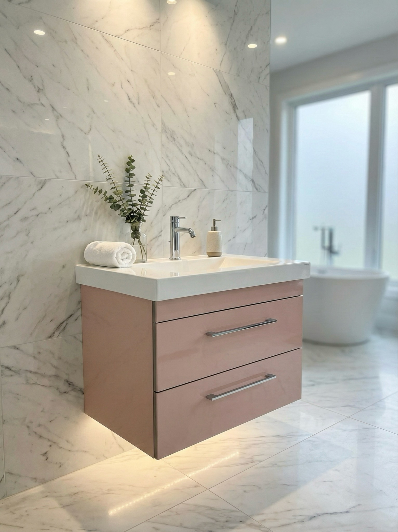 Meuble de salle de bains Spazio 70 cm à deux tiroirs (sans vasque) - vue 3