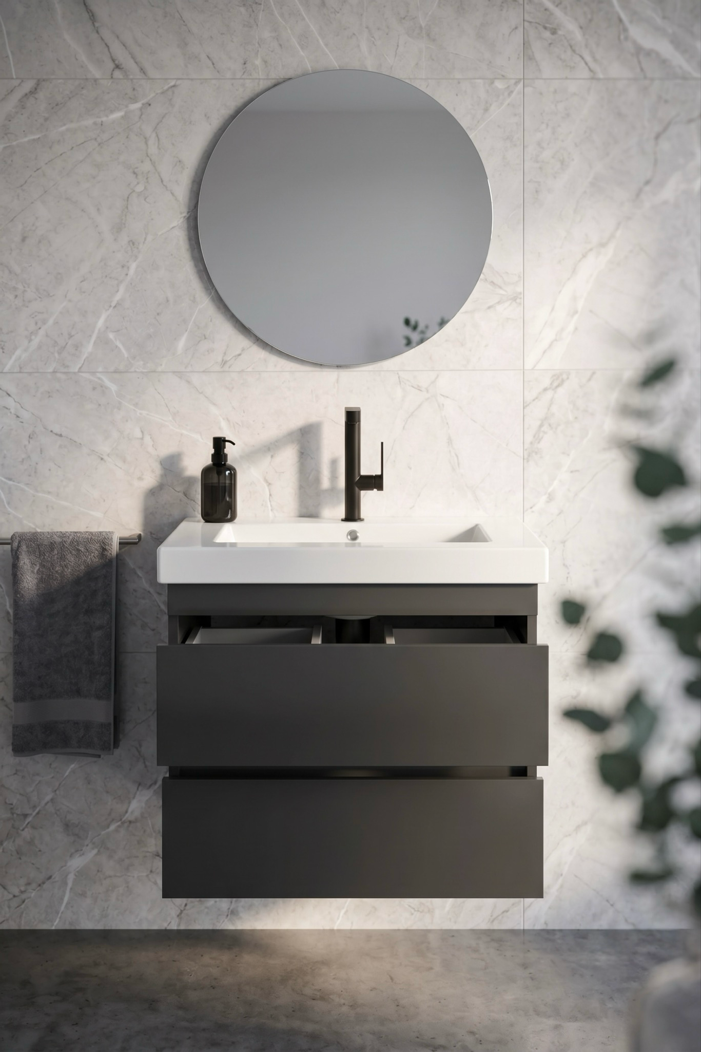 Meuble de salle de bains Spazio 70 cm à deux tiroirs (sans vasque) - vue 6