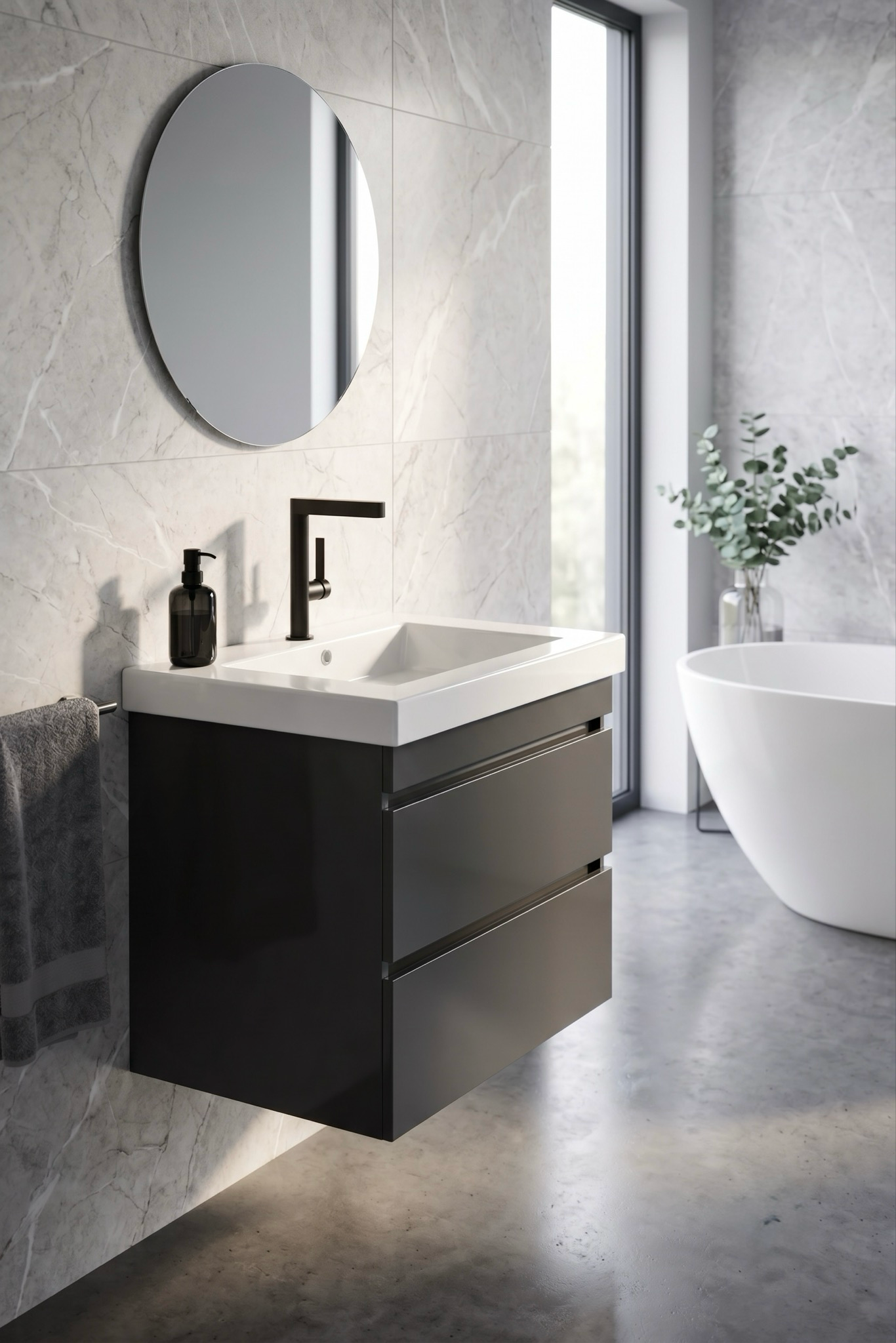 Meuble de salle de bains Spazio 70 cm à deux tiroirs (sans vasque) - vue 7