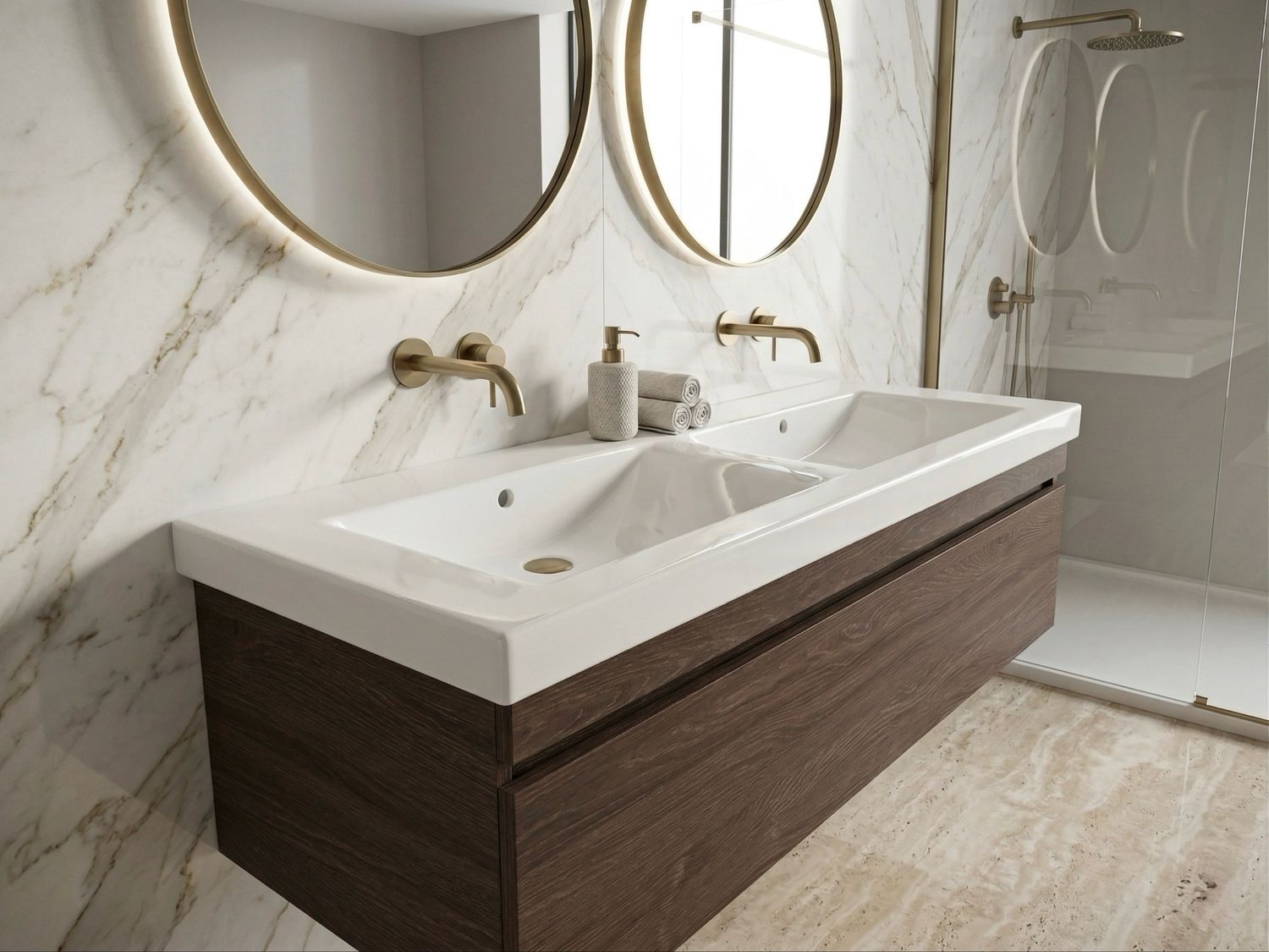 Meuble de salle de bains Spazio double 120 cm à un tiroir (sans vasque)