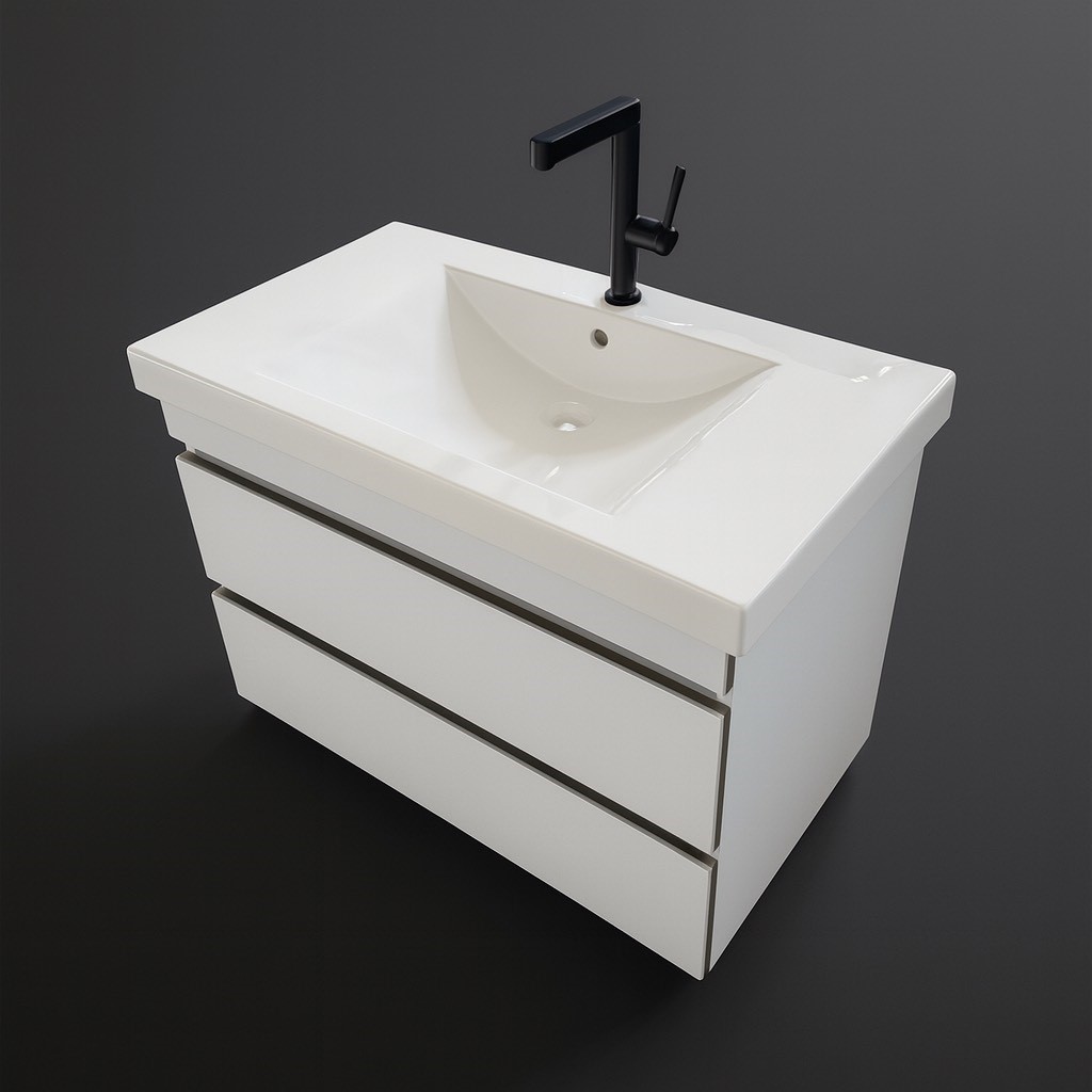 Meuble de salle de bains Spazio 90 cm à deux tiroirs (sans vasque) - vue 4