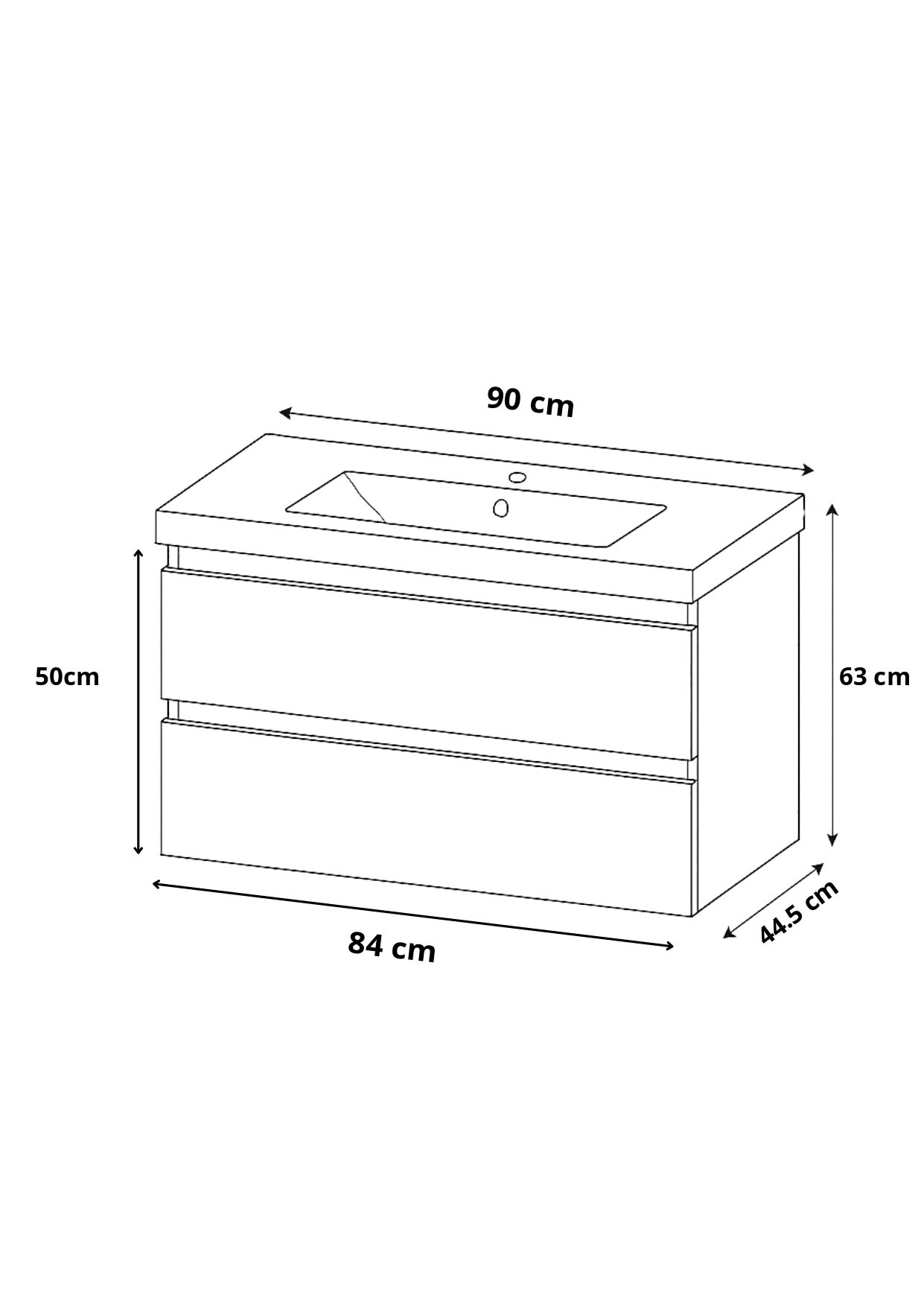 Meuble de salle de bains Spazio 90 cm à deux tiroirs (sans vasque) - vue 7