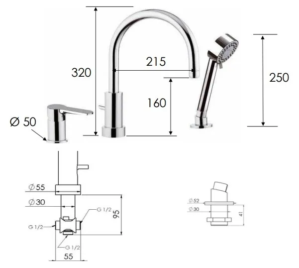 3-hole mixer for bathtub edge installation Remer Winner