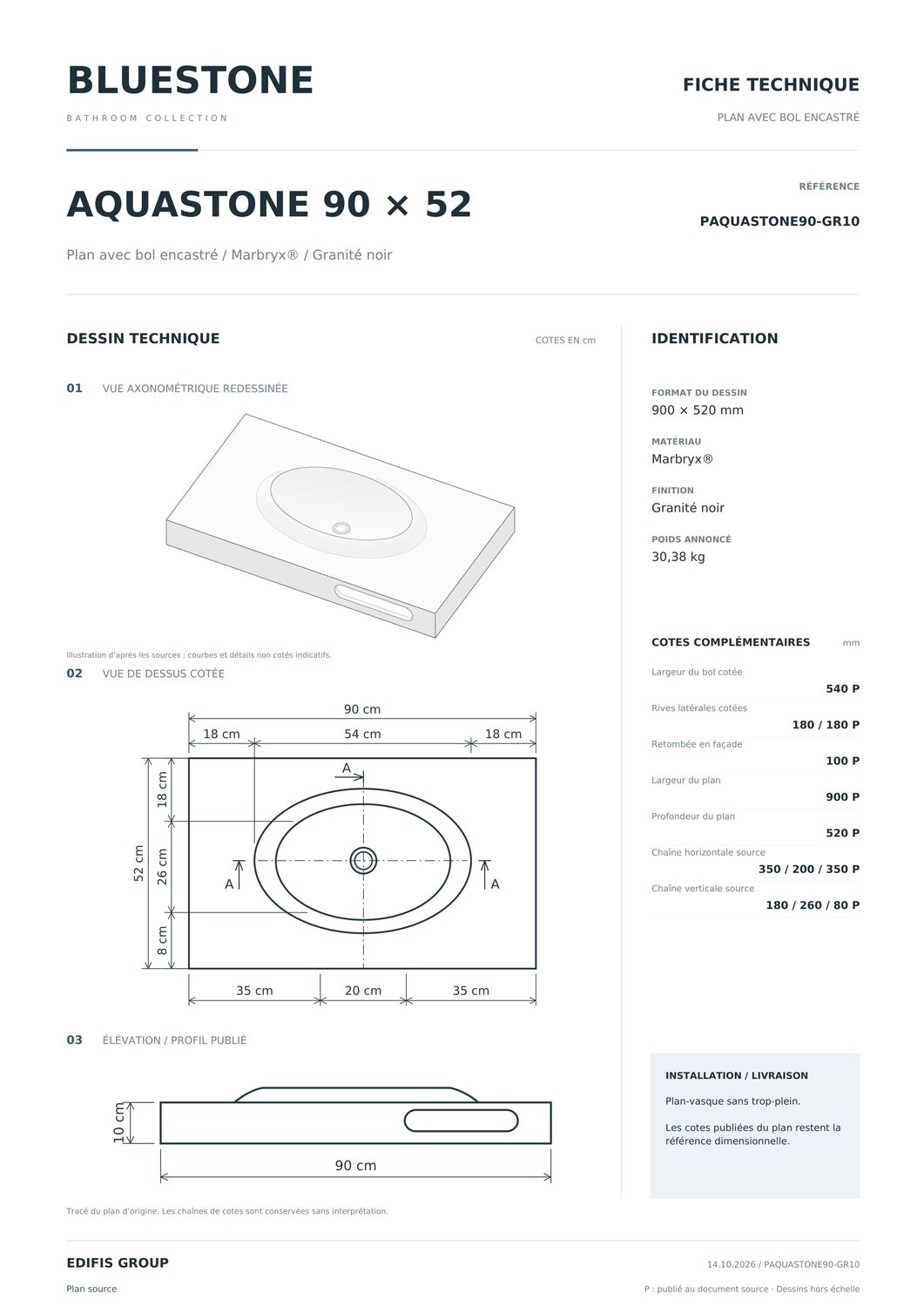 Plan AquaStone 90 cm granité noir — Vue produit 4