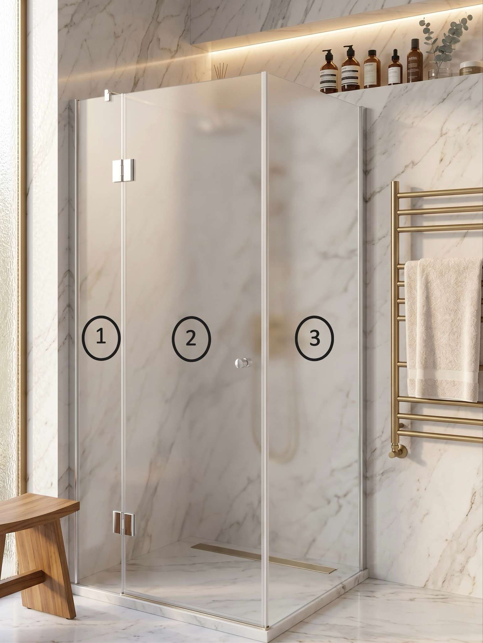 Cabine de douche Innovativ en verre trempé (Securit) sablé et porte pivotante - vue 2