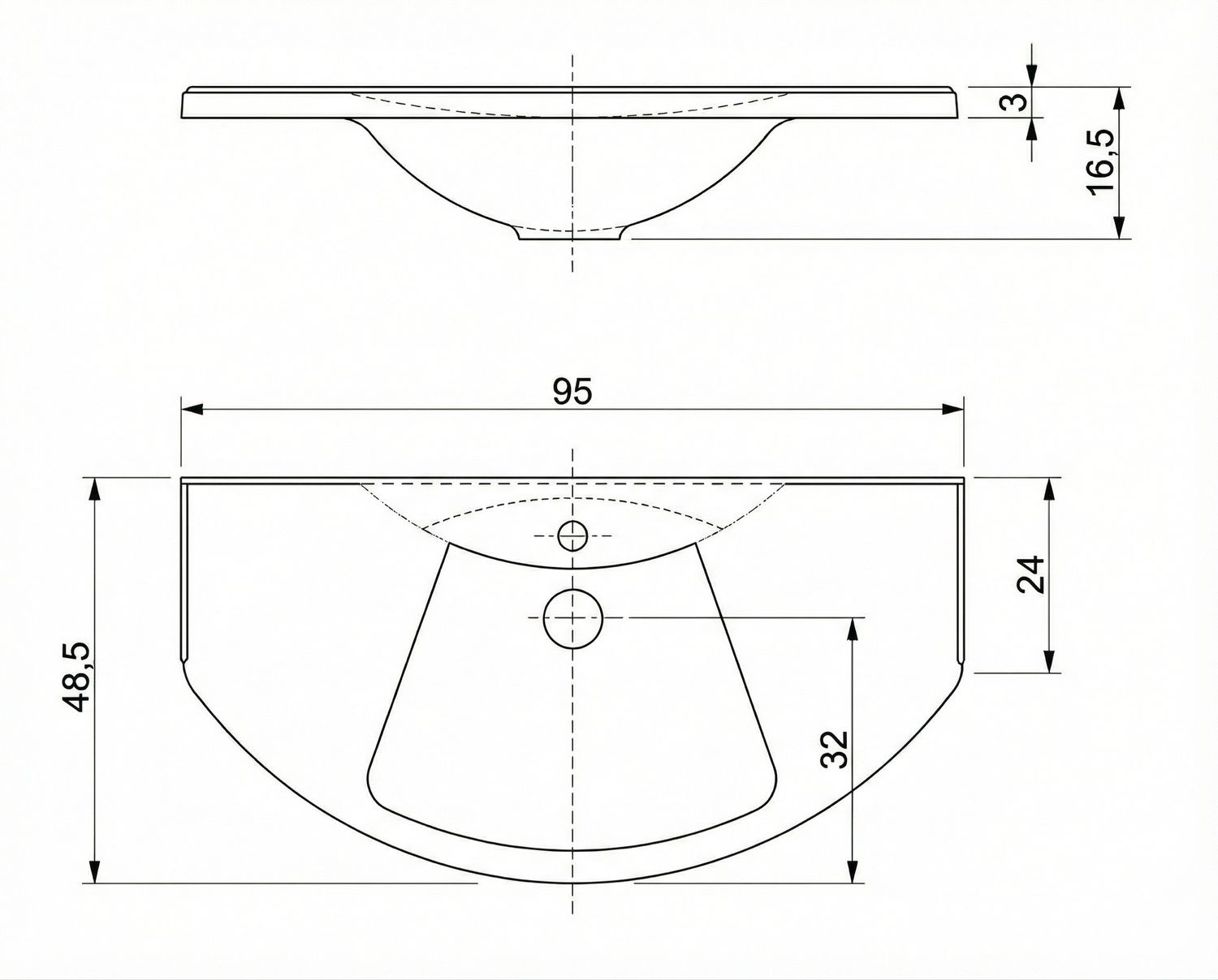 Vanity top Meditec 95 cm in black granite — Product view 3