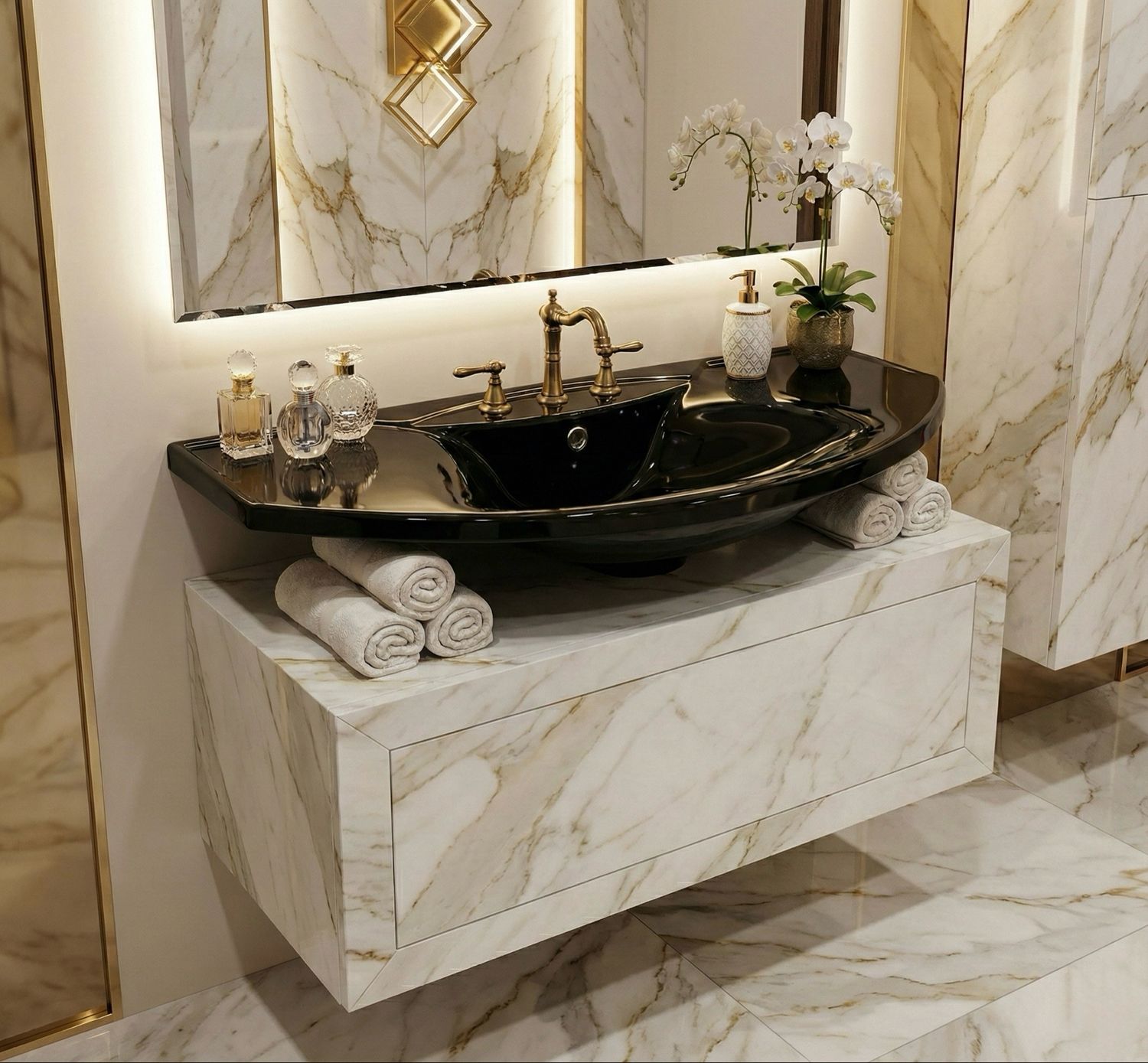 Vanity top Meditec 95 cm in black granite — Product view 2