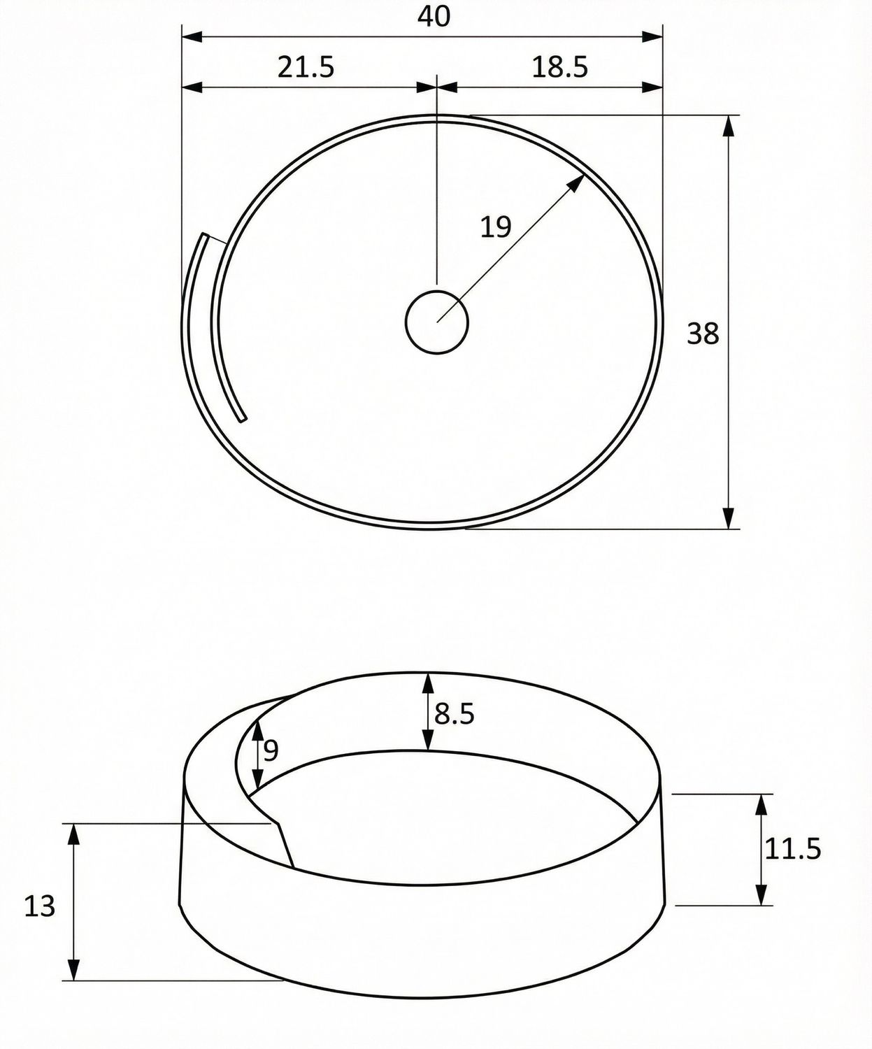 Countertop basin "Arobase" 40 cm black granite — Product view 3