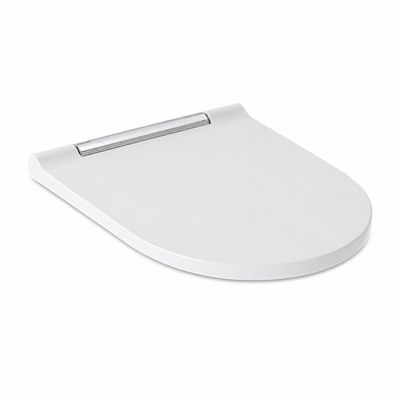 Abattant antibactérien WC Geberit One à abaissement automatique, cache blanc chromé brillant