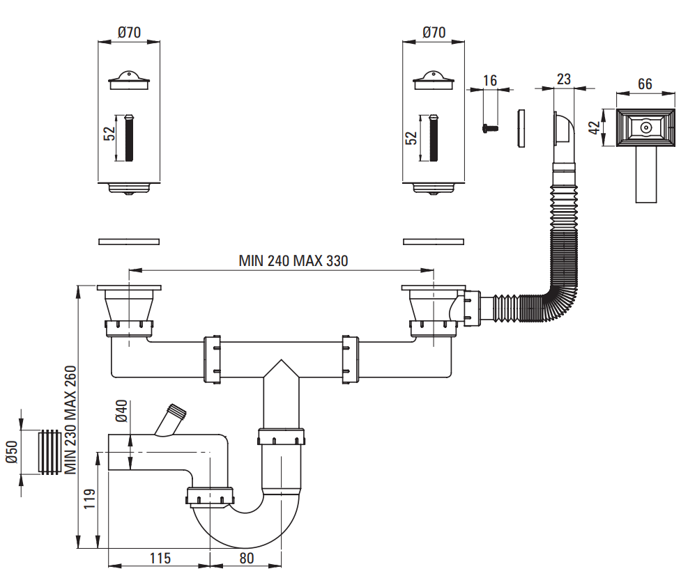 Kitchen Sink Drain Deante 2 Standard Basin Waste