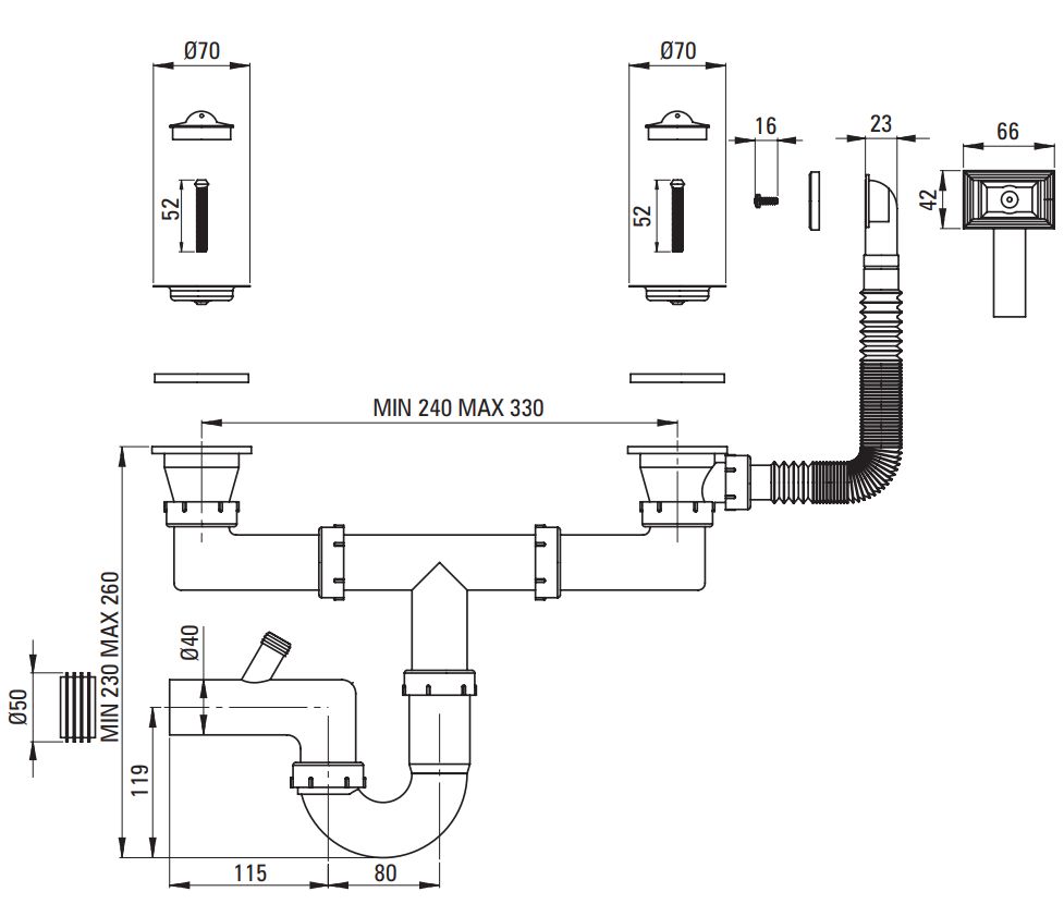 Kitchen Sink Drain Deante 2 Standard Basin Waste