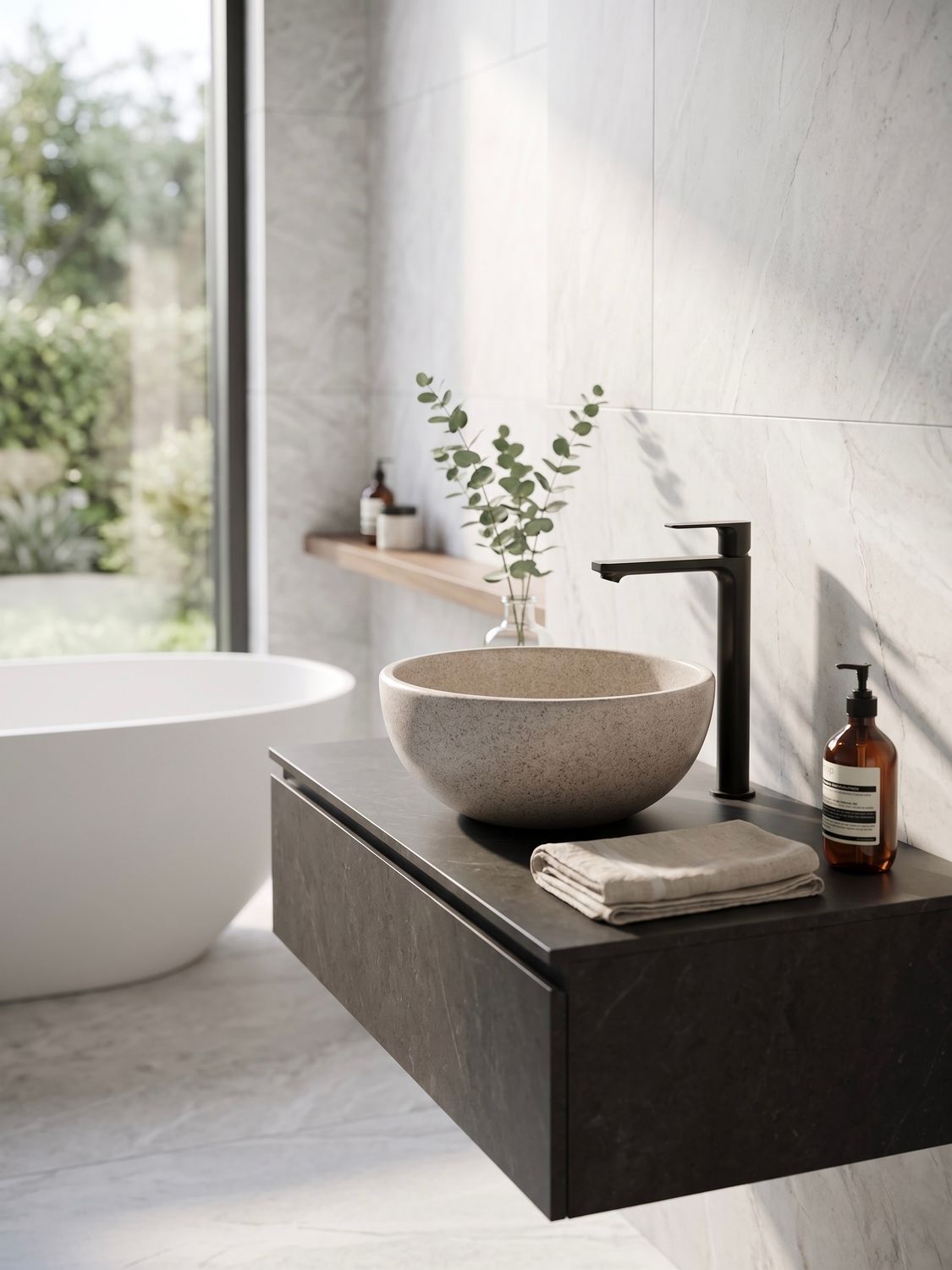 Countertop basin "Invités" 30 cm coral granite — Product view 3