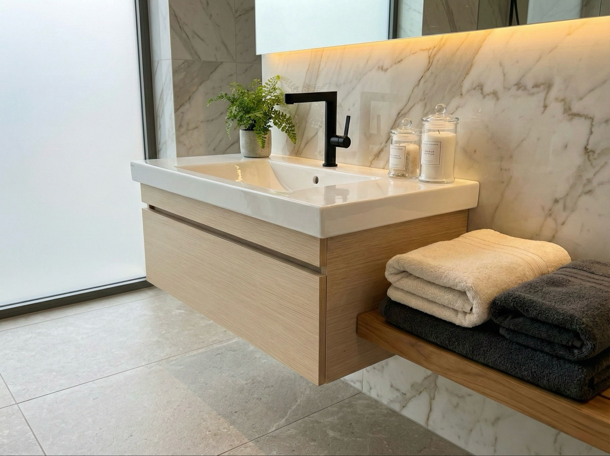 Meuble de salle de bains Spazio 90 cm à un tiroir (sans vasque) - vue 11