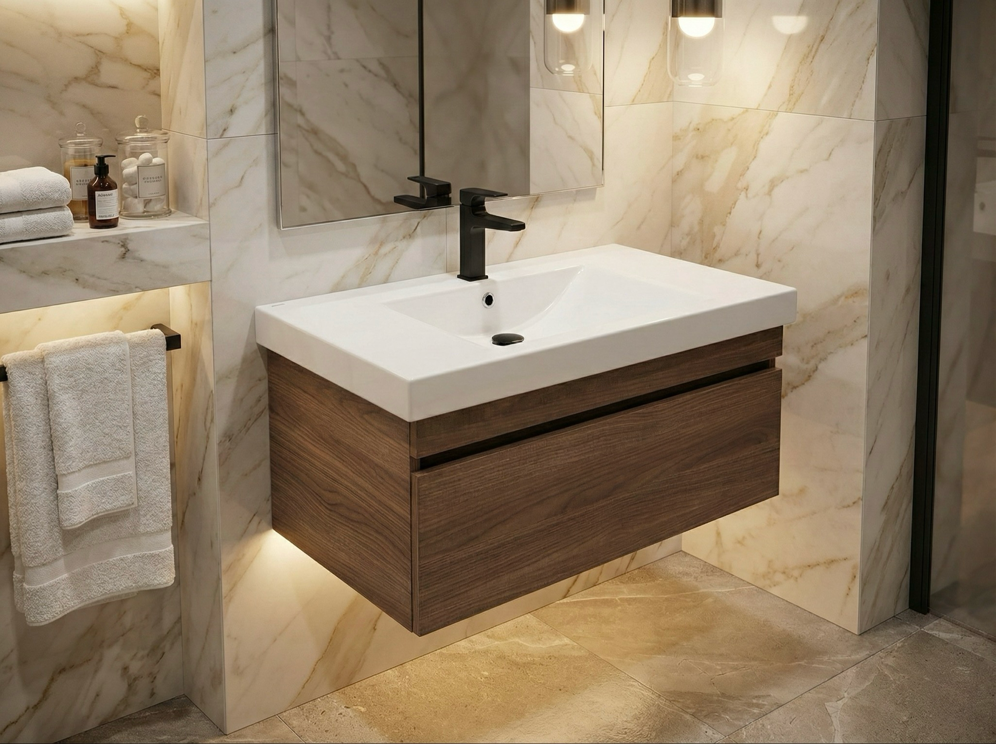 Meuble de salle de bains Spazio 90 cm à un tiroir (sans vasque) - vue 7