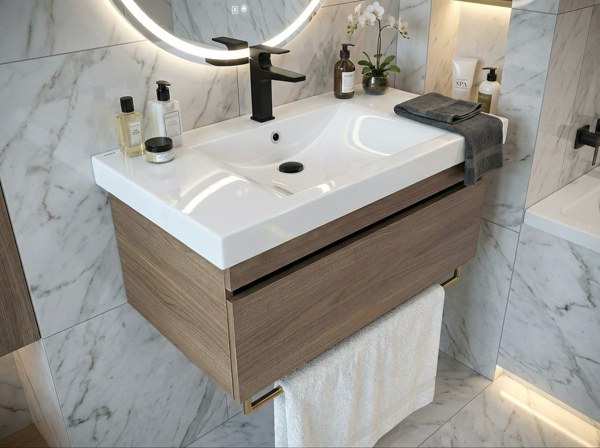 Meuble de salle de bains Spazio 90 cm à un tiroir (sans vasque) - vue 3