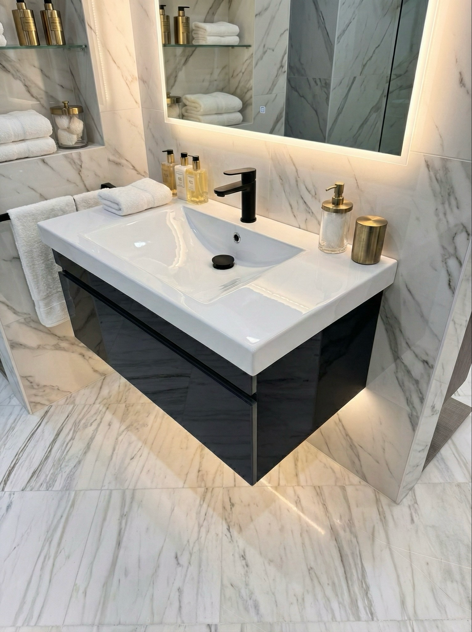 Meuble de salle de bains Spazio 90 cm à un tiroir (sans vasque) - vue 4