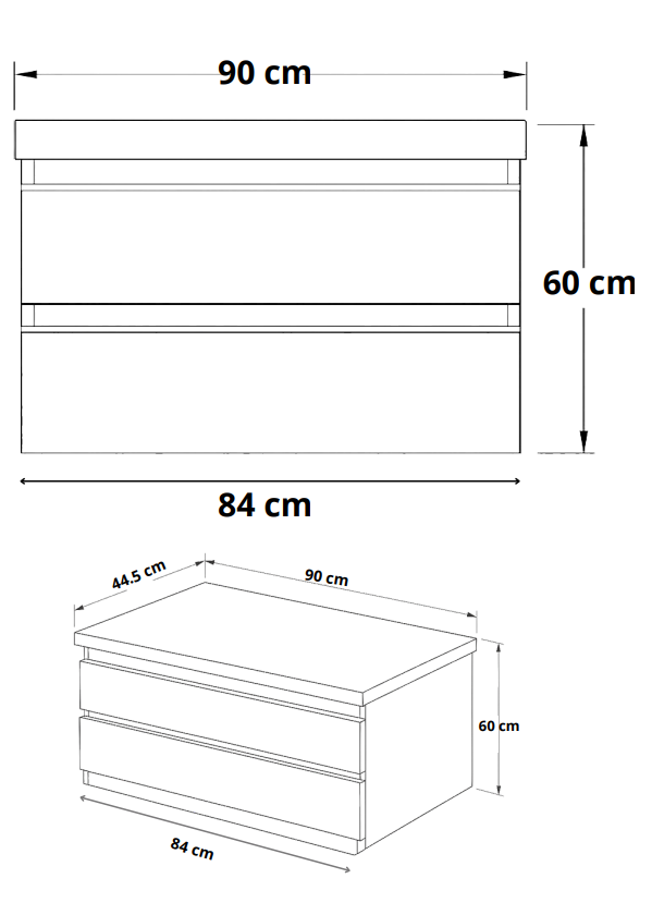 Meuble de salle de bains Stone 90 cm à deux tiroirs (sans vasque) - vue 6