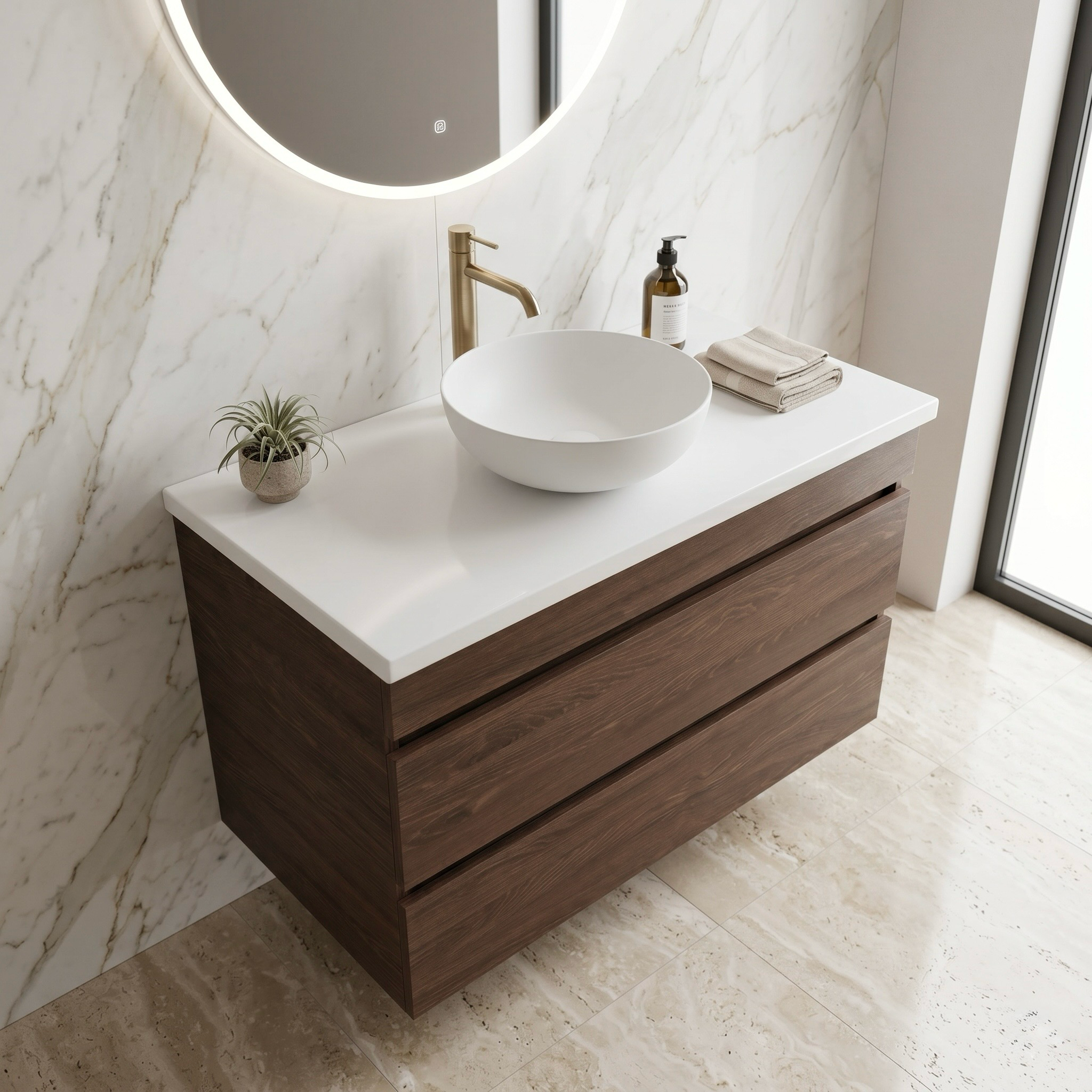 Meuble de salle de bains Stone 90 cm à deux tiroirs (sans vasque) - vue 3